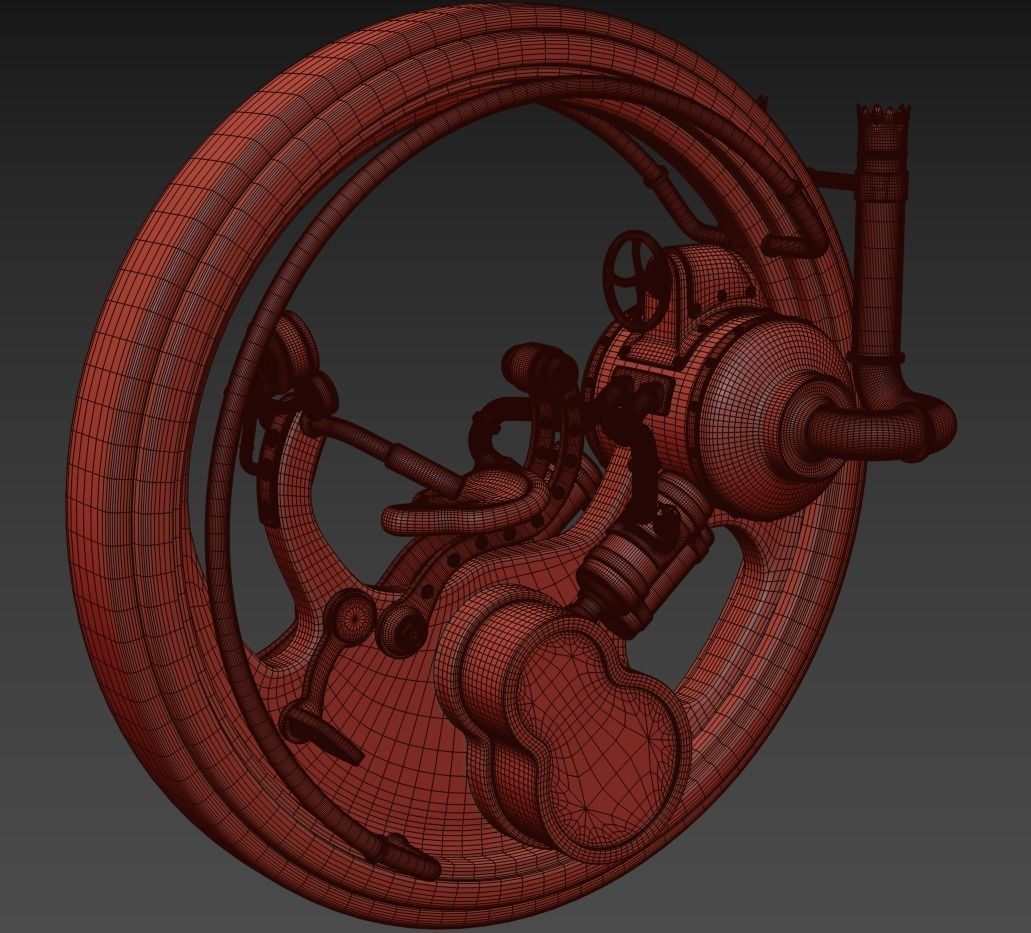 Steampunk monowheel PBR low poly Low-poly 3D model_6
