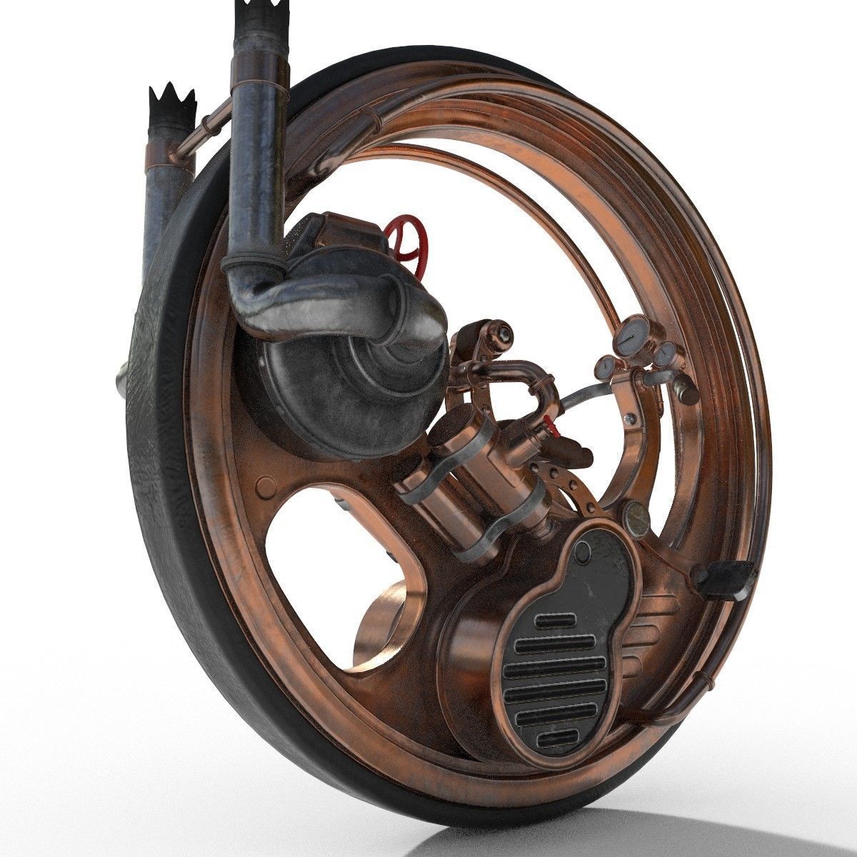 Steampunk monowheel PBR low poly Low-poly 3D model_3