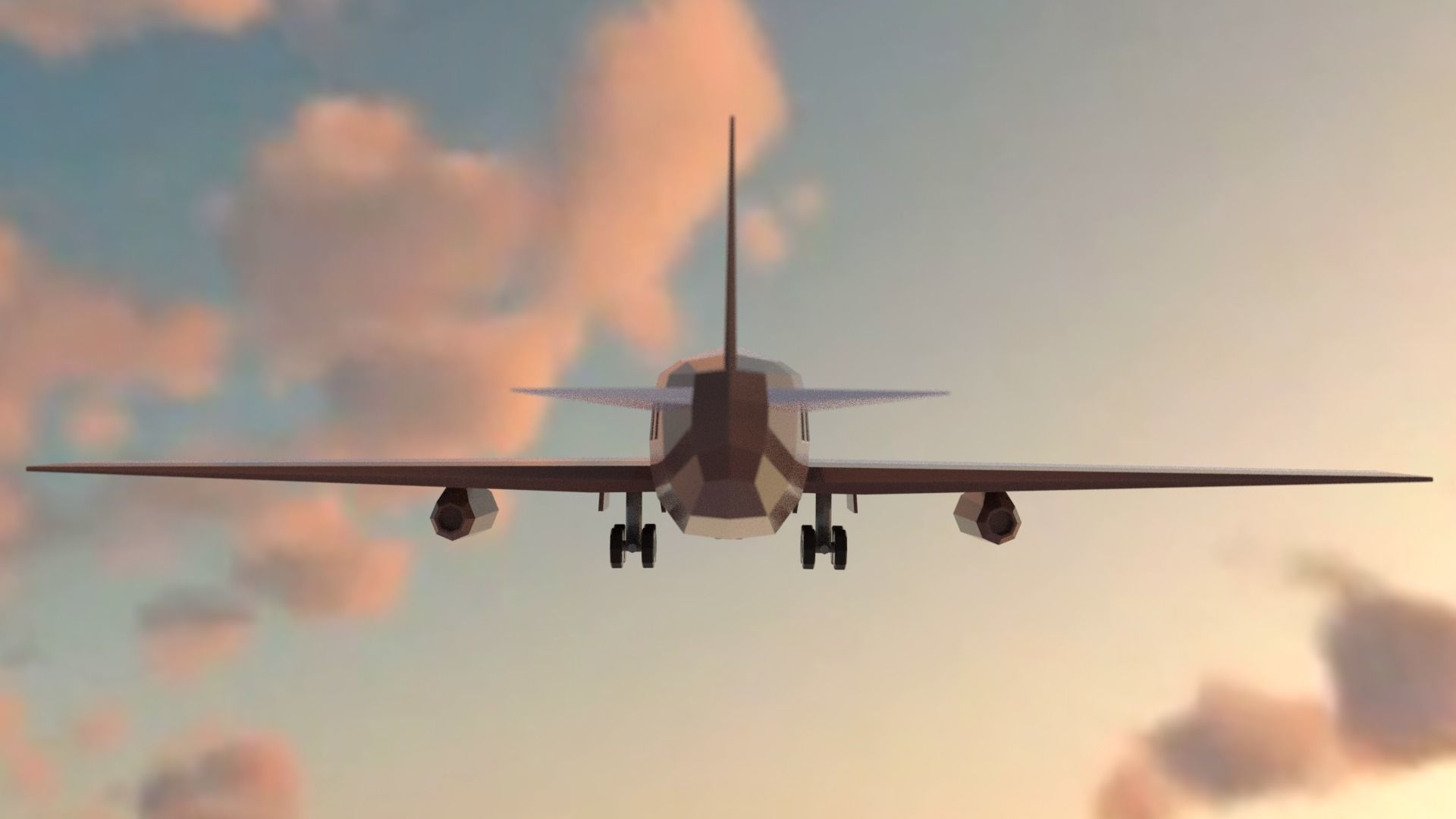 Airplane flying in sky at sunset Low-poly 3D model_15