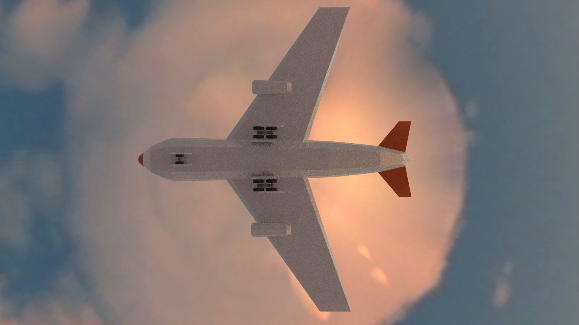 Airplane flying in sky at sunset Low-poly 3D model_8