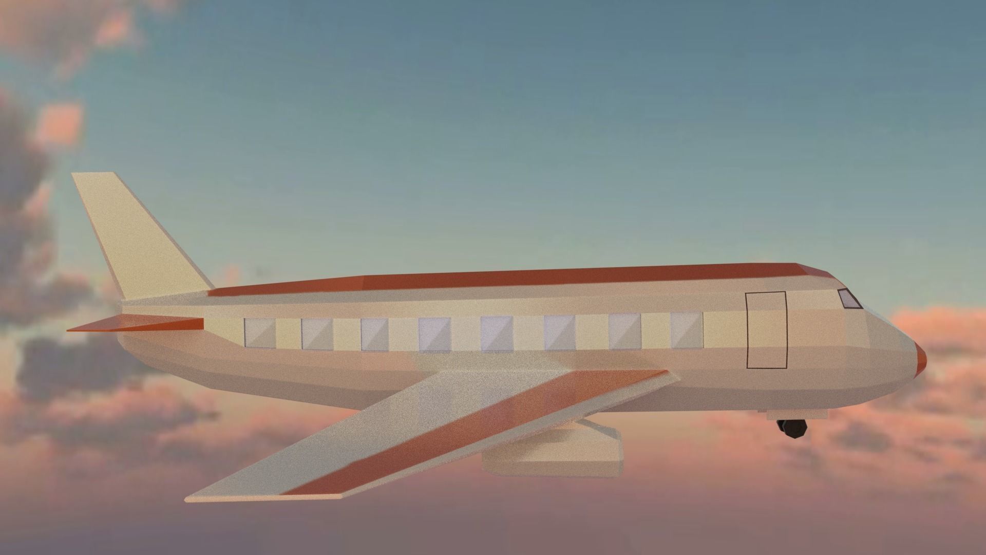 Airplane flying in sky at sunset Low-poly 3D model_14