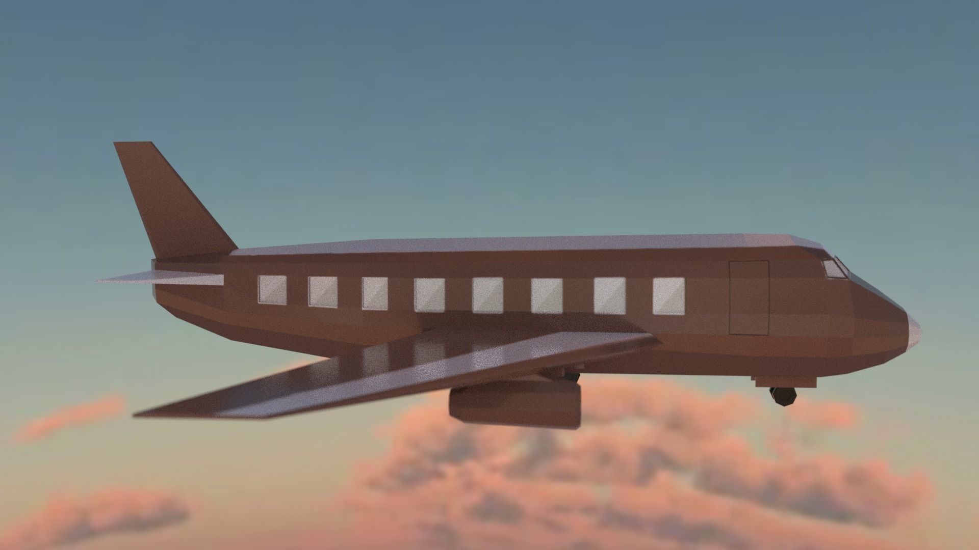 Airplane flying in sky at sunset Low-poly 3D model_12