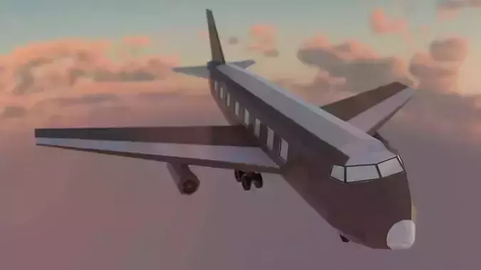 Airplane flying in sky at sunset Low-poly 3D model