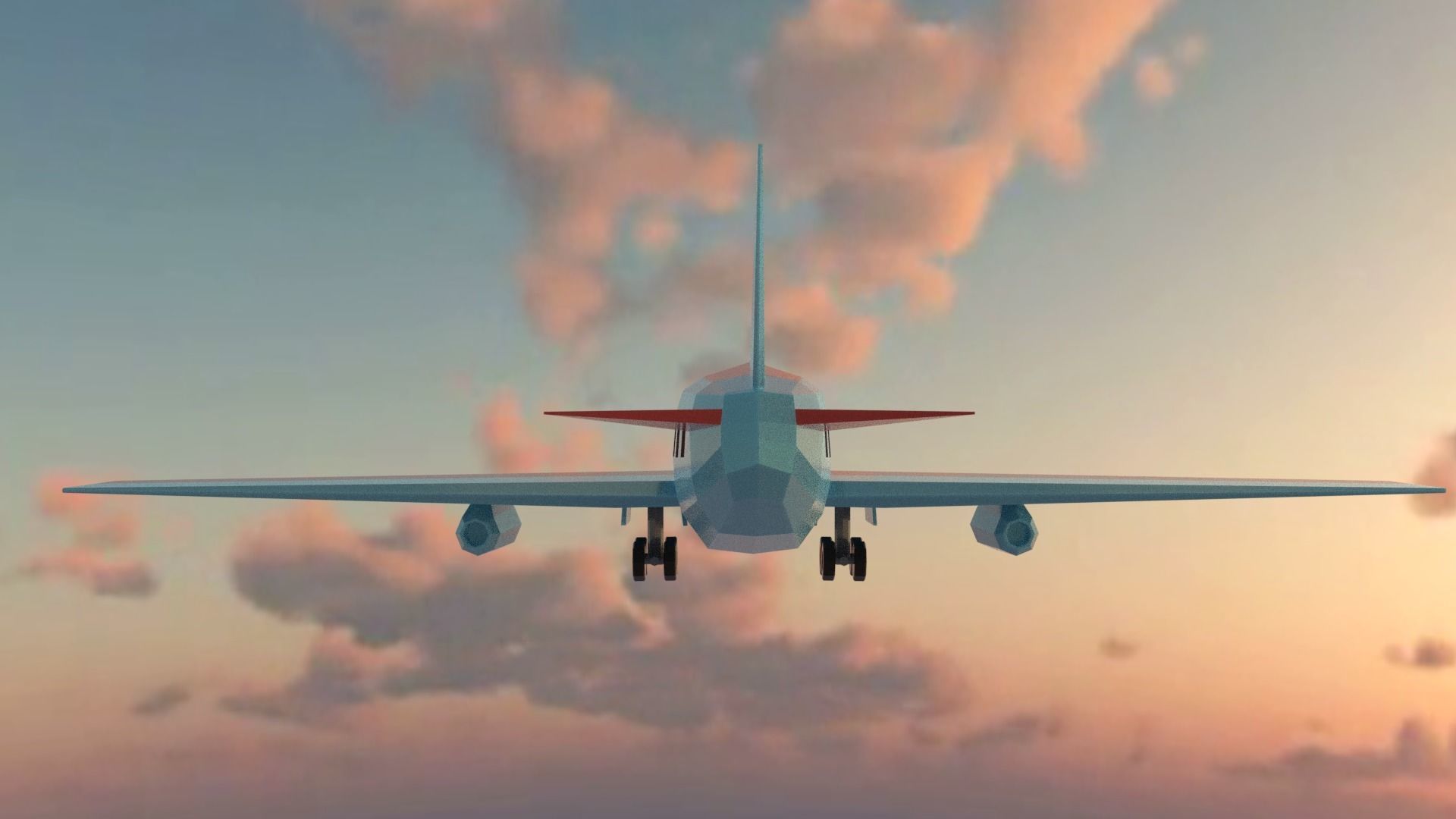 Airplane flying in sky at sunset Low-poly 3D model_16
