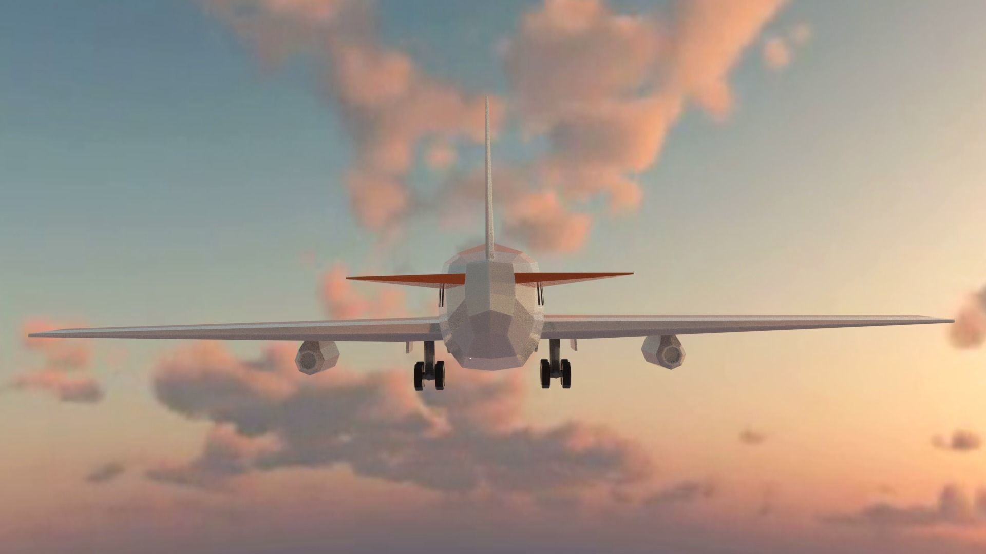 Airplane flying in sky at sunset Low-poly 3D model_17