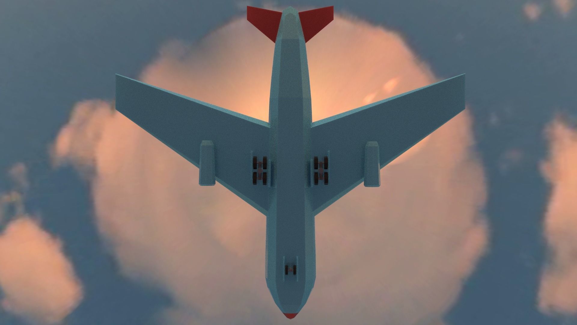Airplane flying in sky at sunset Low-poly 3D model_7