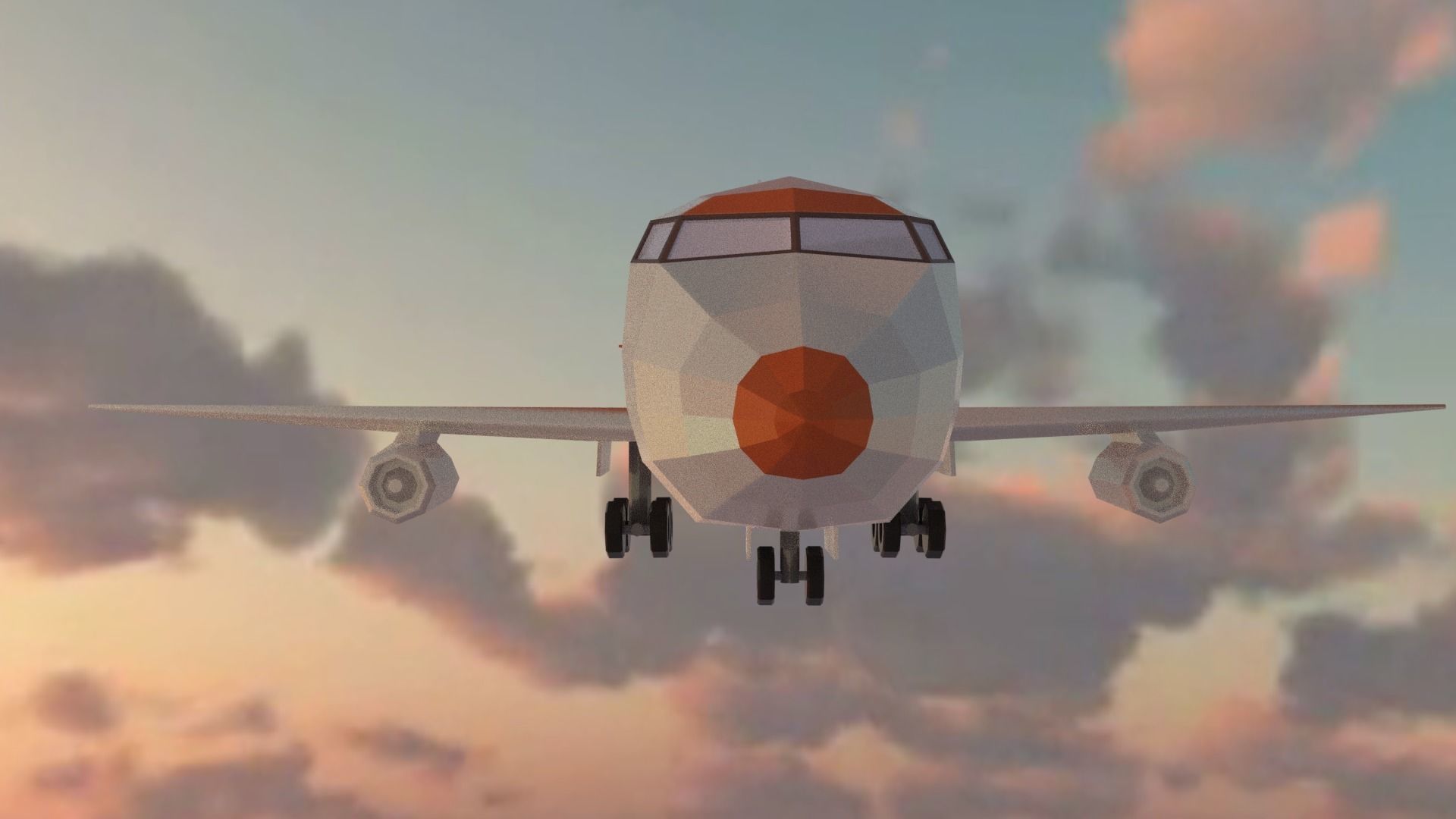 Airplane flying in sky at sunset Low-poly 3D model_11