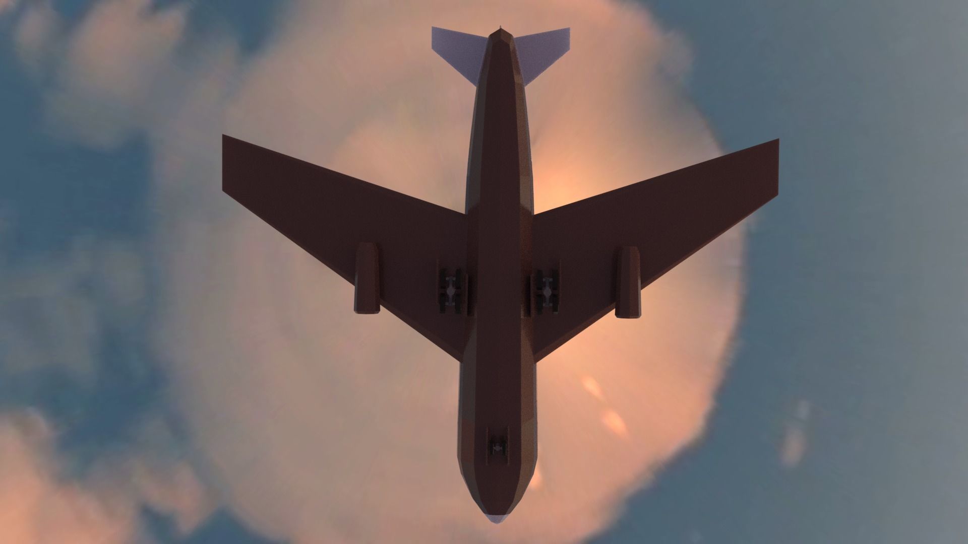 Airplane flying in sky at sunset Low-poly 3D model_6