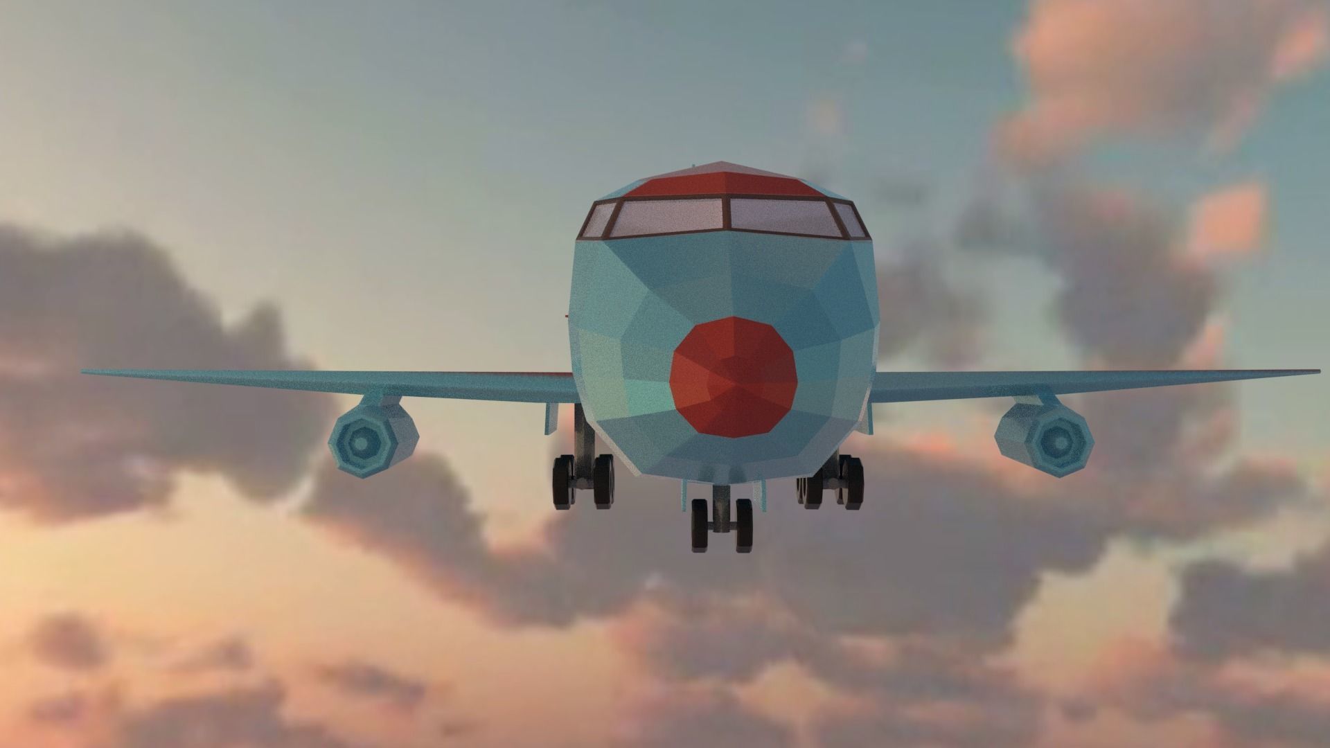 Airplane flying in sky at sunset Low-poly 3D model_10