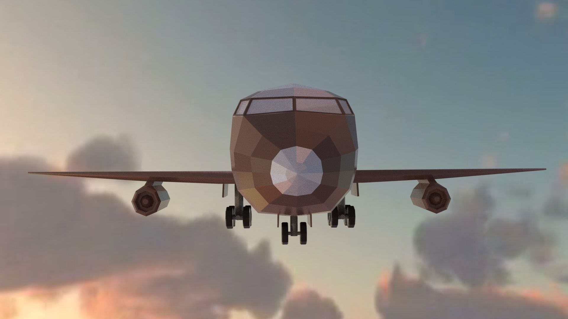 Airplane flying in sky at sunset Low-poly 3D model_9