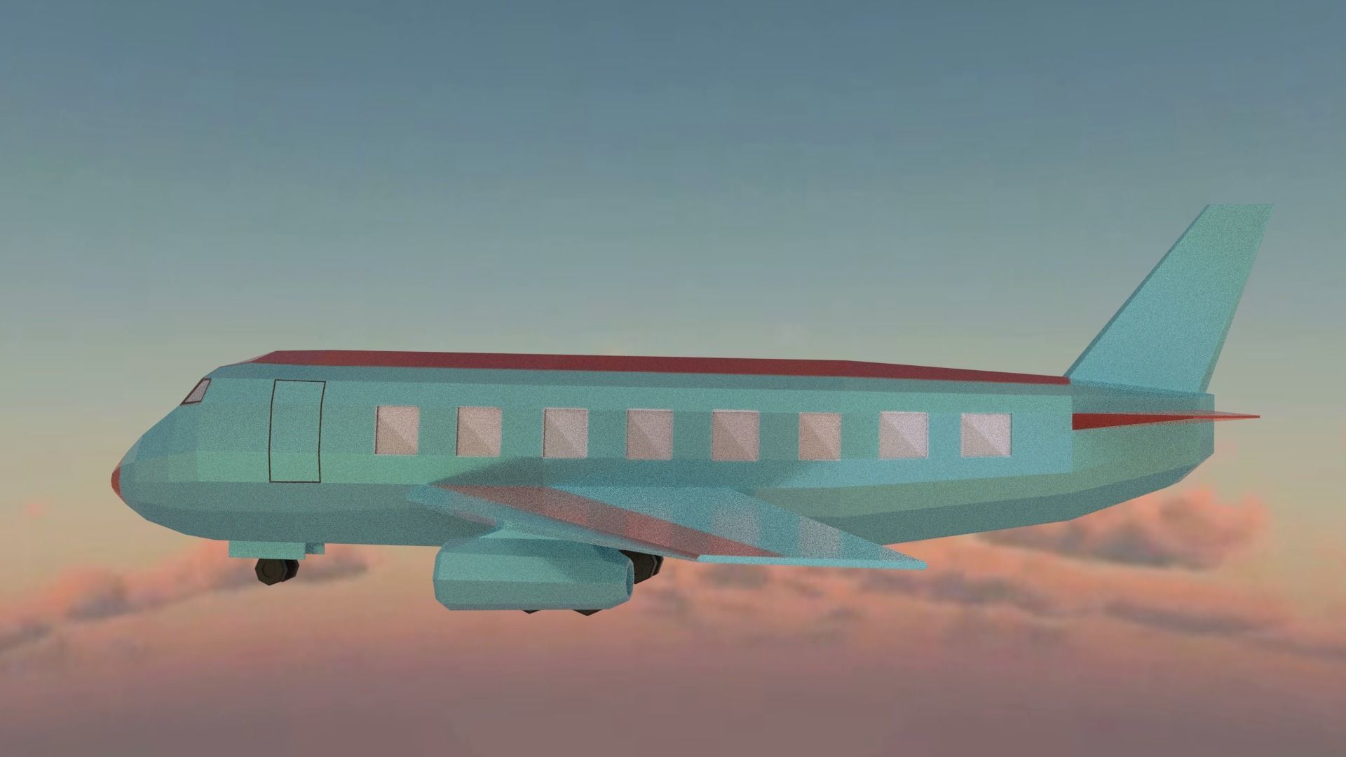 Airplane flying in sky at sunset Low-poly 3D model_13