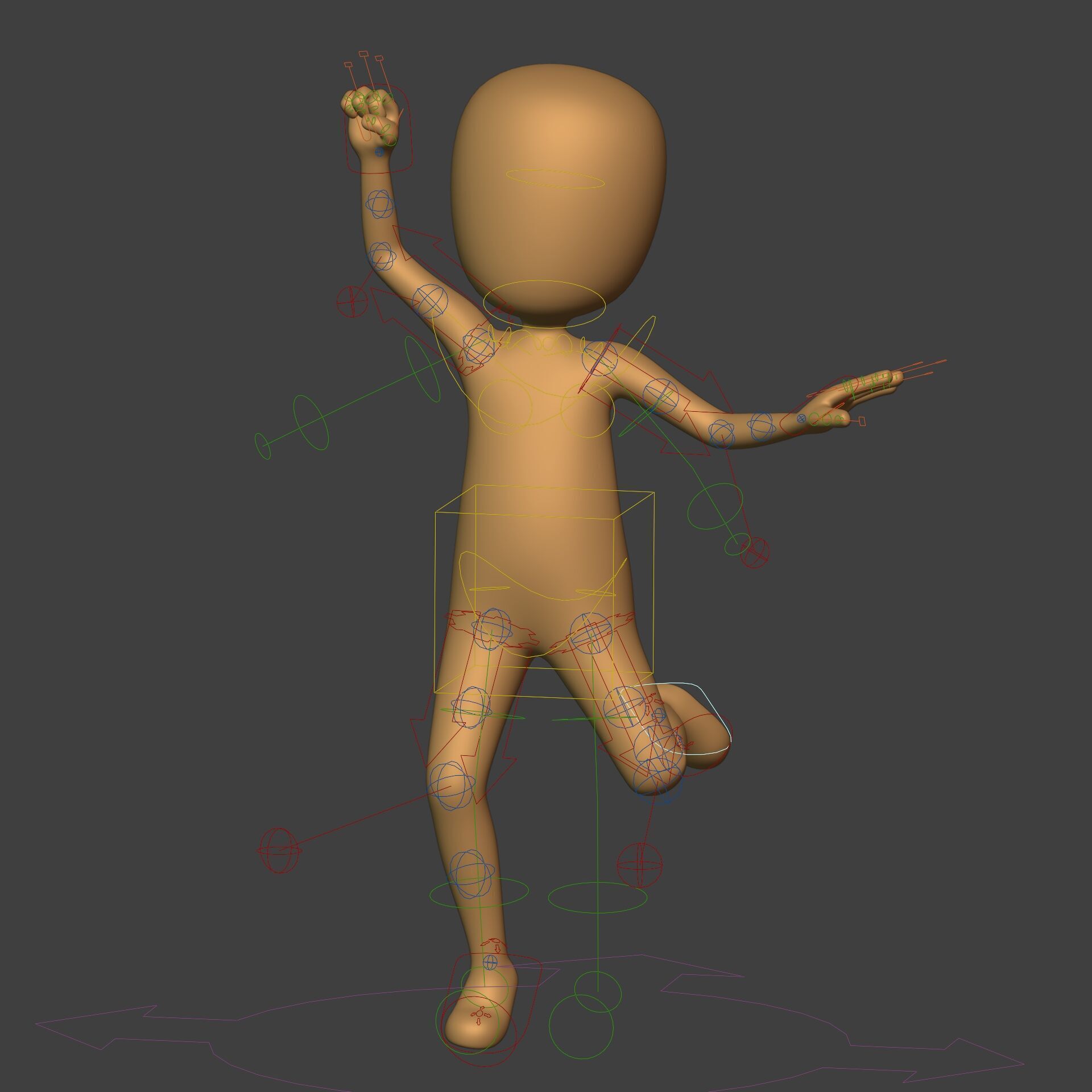 Cartoon Stickman - Man - 4 Fingers with IK and FK Rig Low-poly 3D model_1