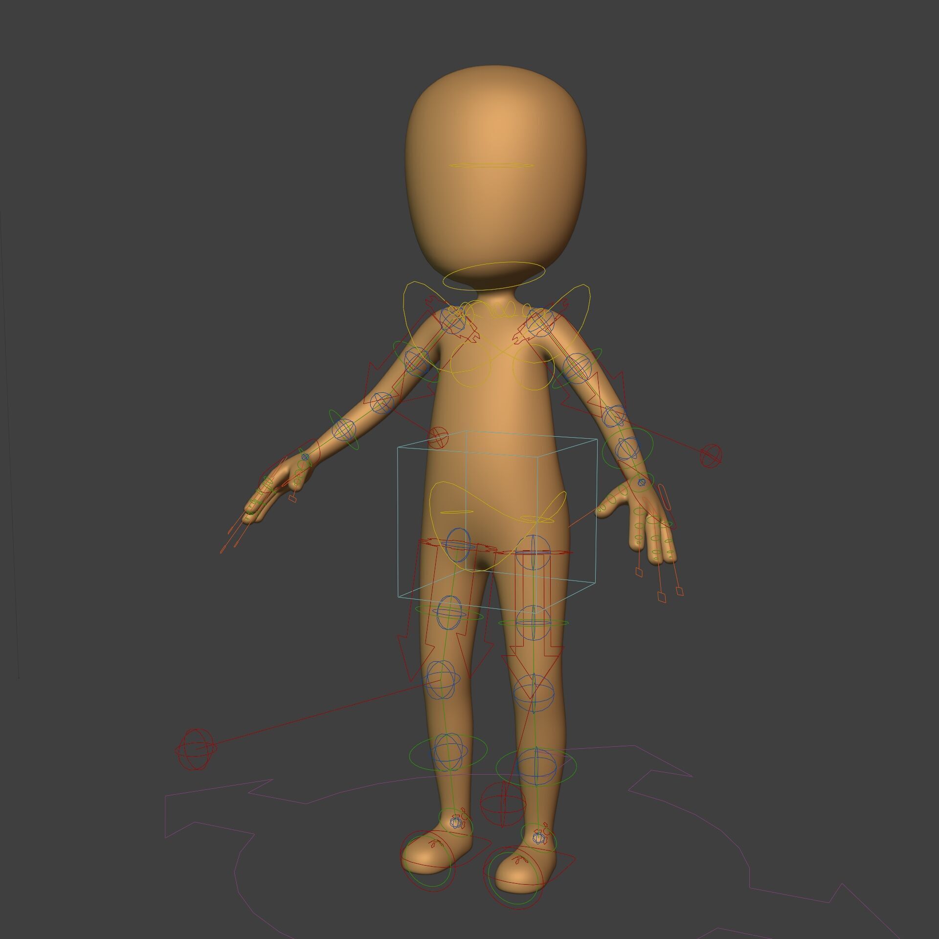 Cartoon Stickman - Man - 4 Fingers with IK and FK Rig Low-poly 3D model_2