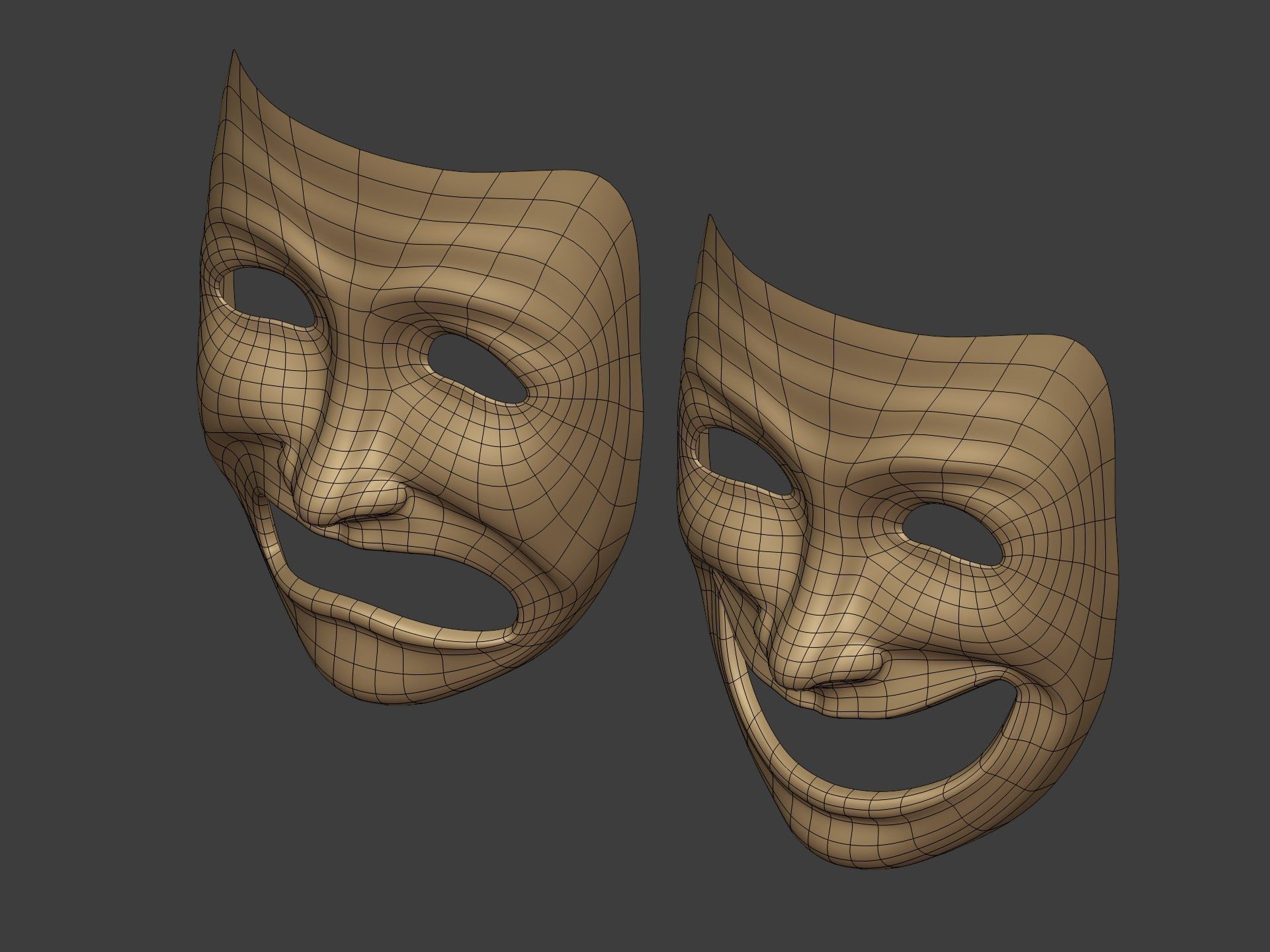 Theater Mask - Happy Sad Double Face Low-poly 3D model_12