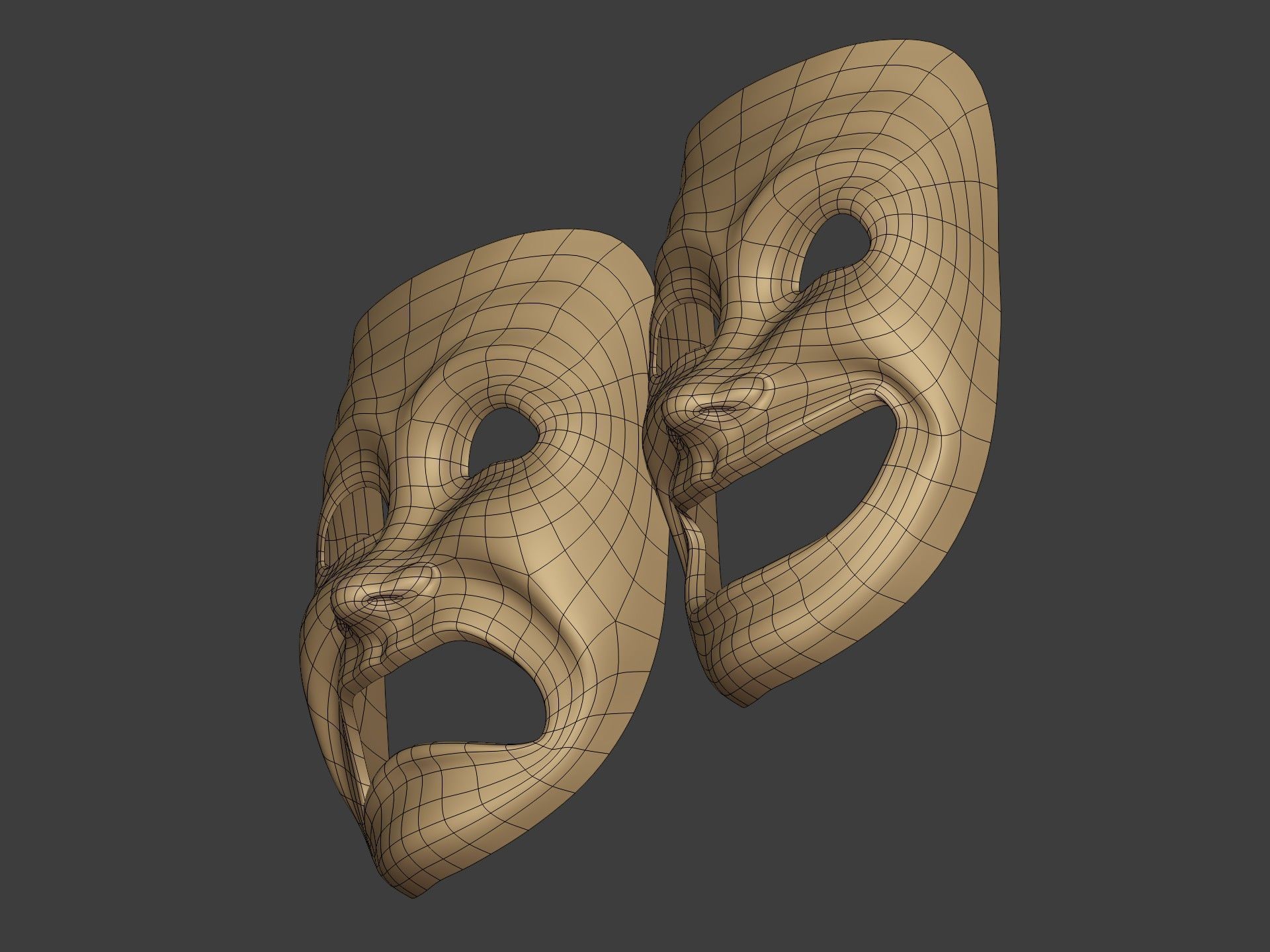 Theater Mask - Happy Sad Double Face Low-poly 3D model_18