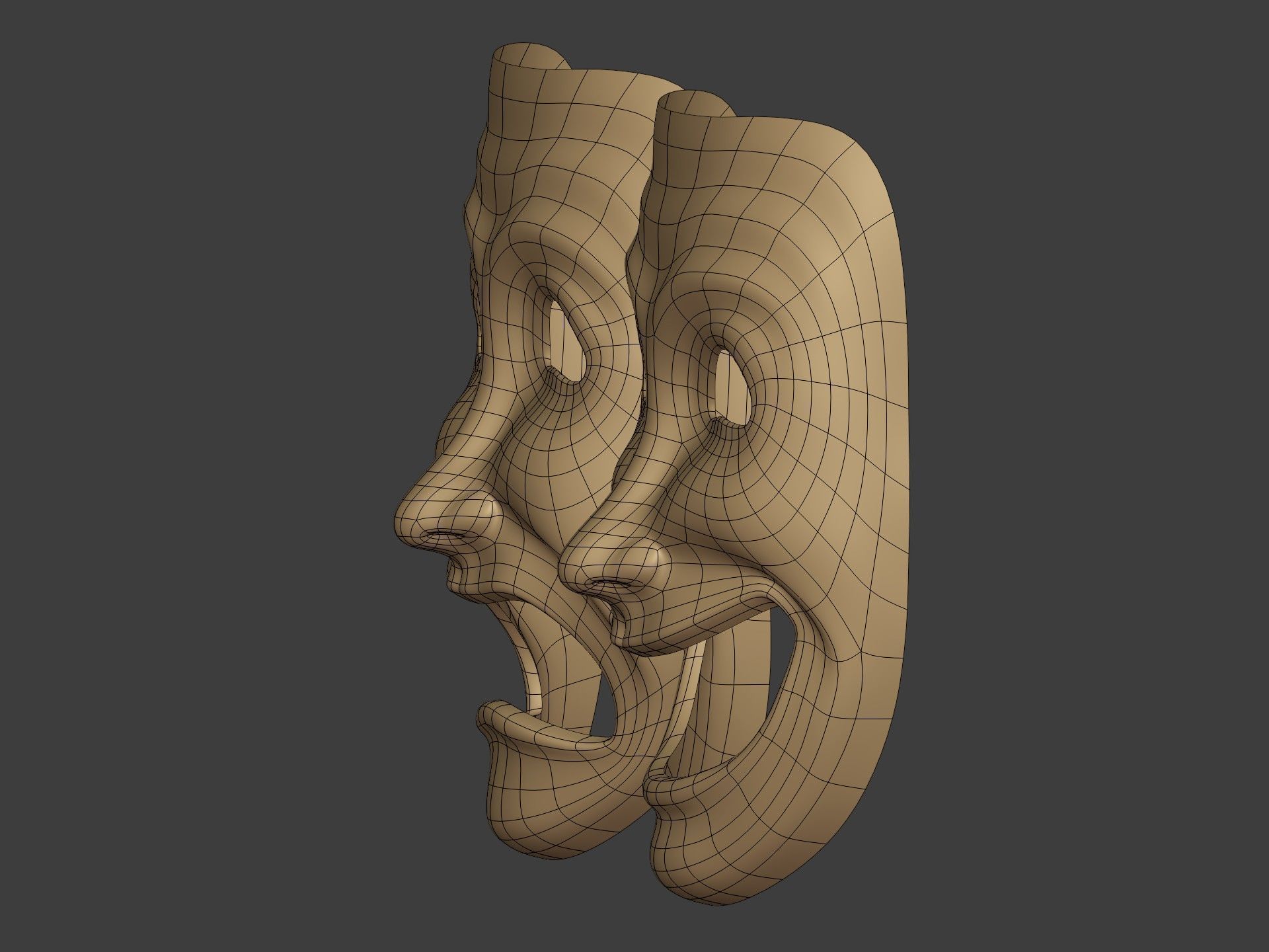 Theater Mask - Happy Sad Double Face Low-poly 3D model_10
