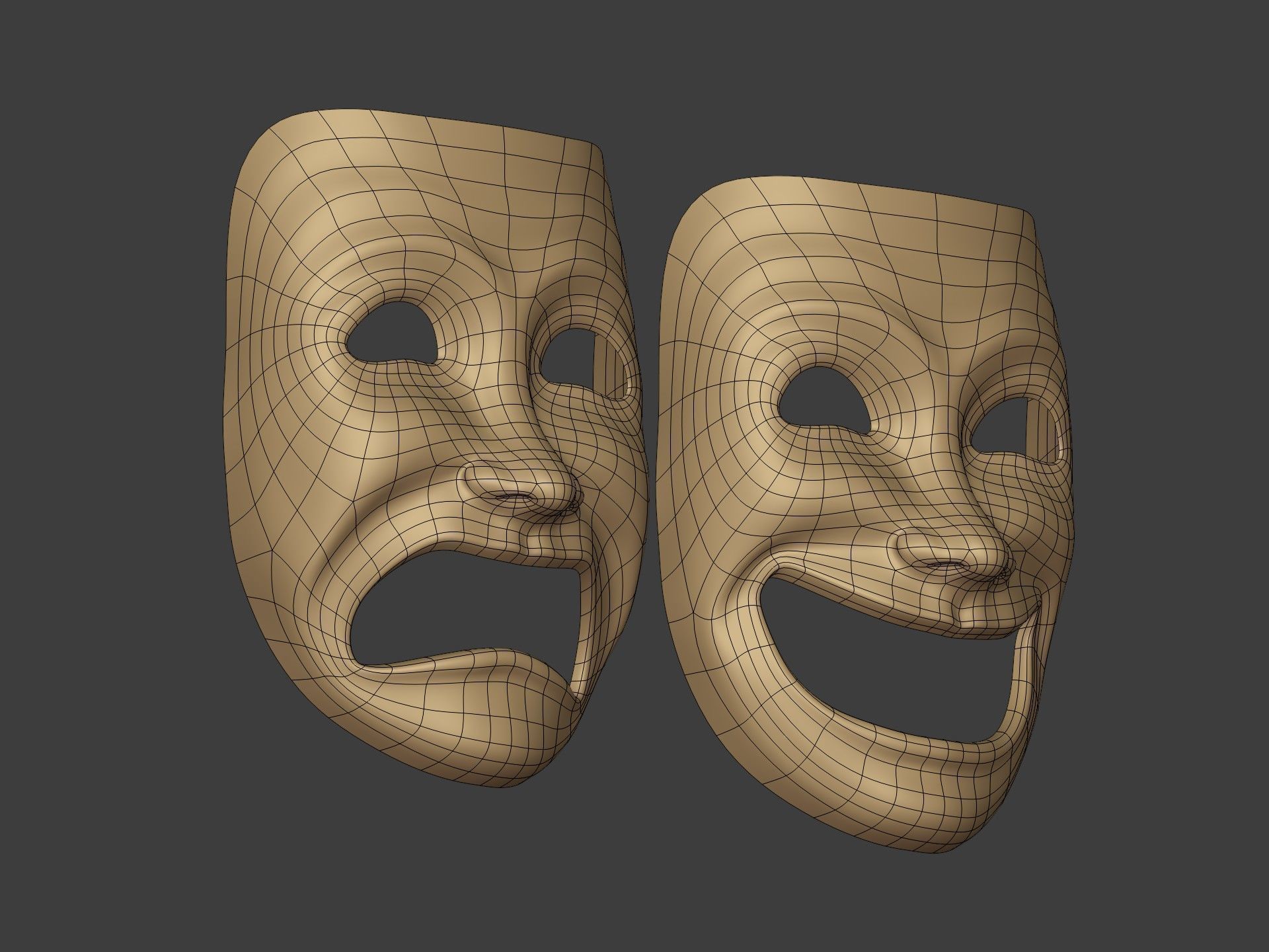 Theater Mask - Happy Sad Double Face Low-poly 3D model_14