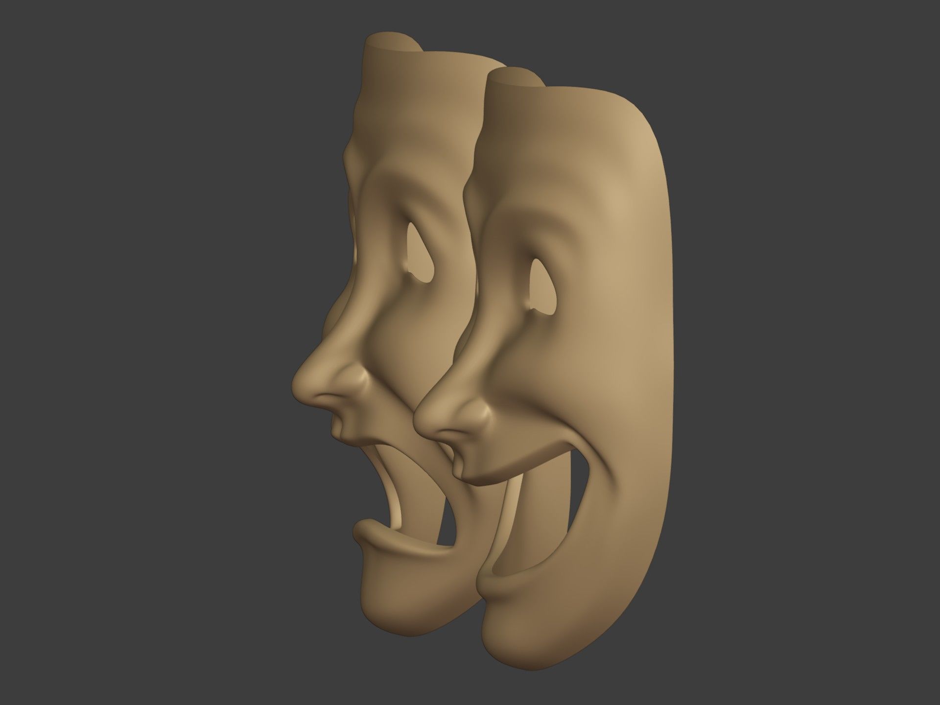 Theater Mask - Happy Sad Double Face Low-poly 3D model_9