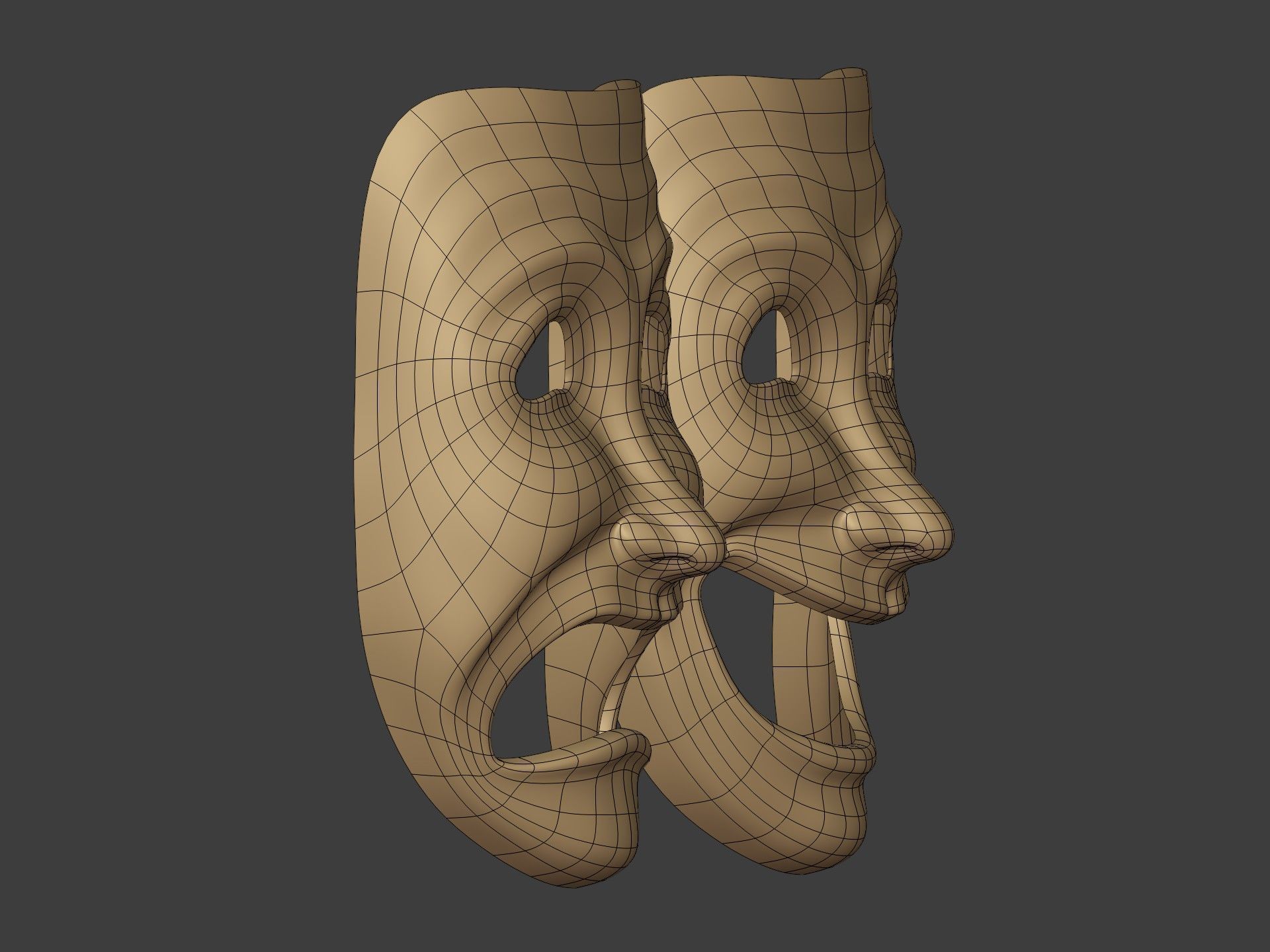 Theater Mask - Happy Sad Double Face Low-poly 3D model_16