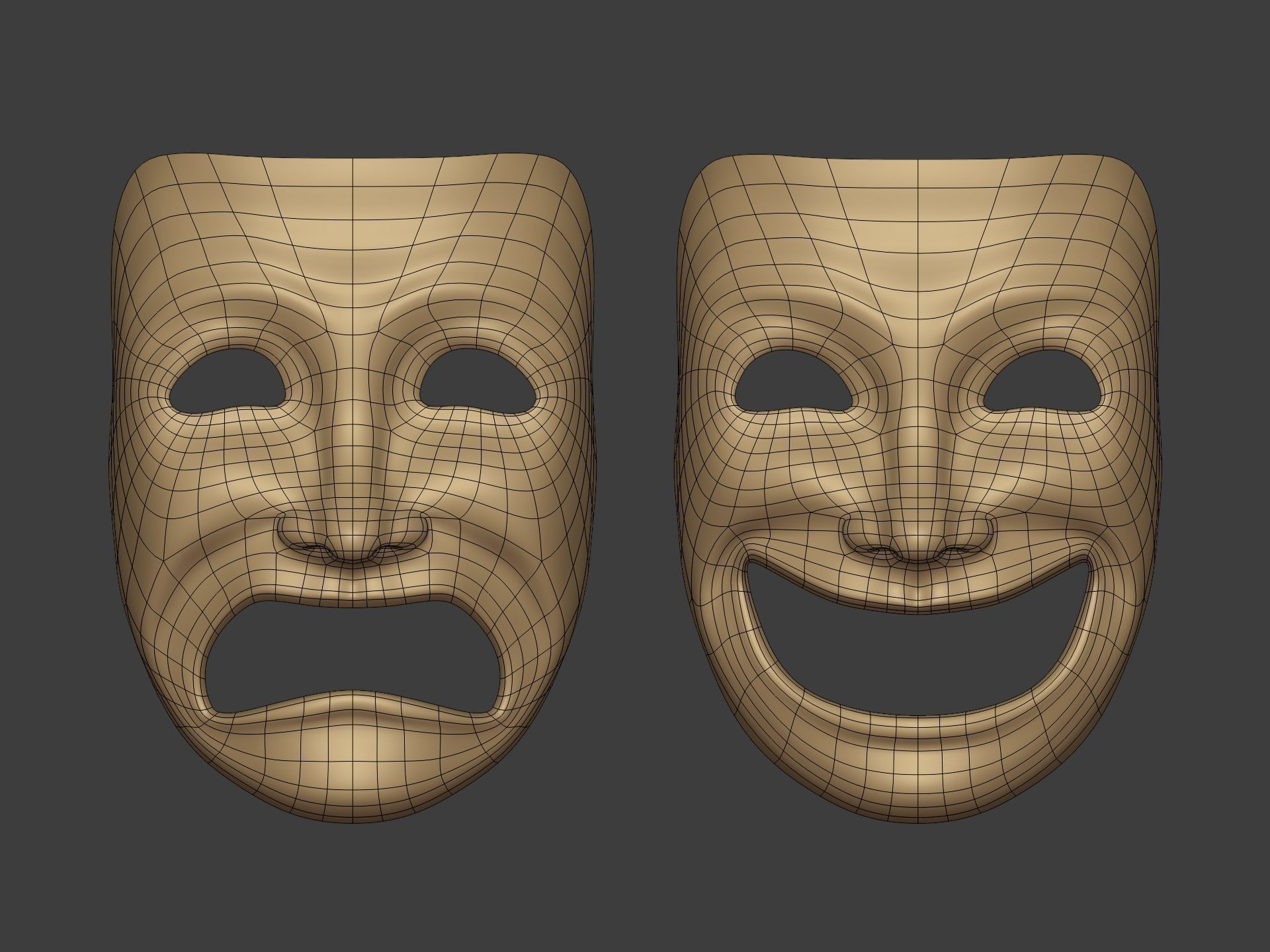 Theater Mask - Happy Sad Double Face Low-poly 3D model_6