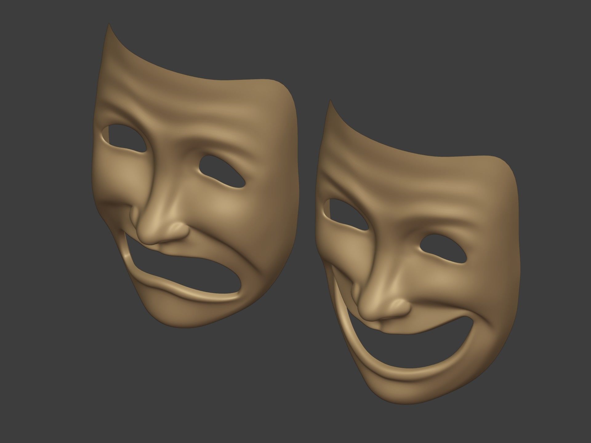 Theater Mask - Happy Sad Double Face Low-poly 3D model_11