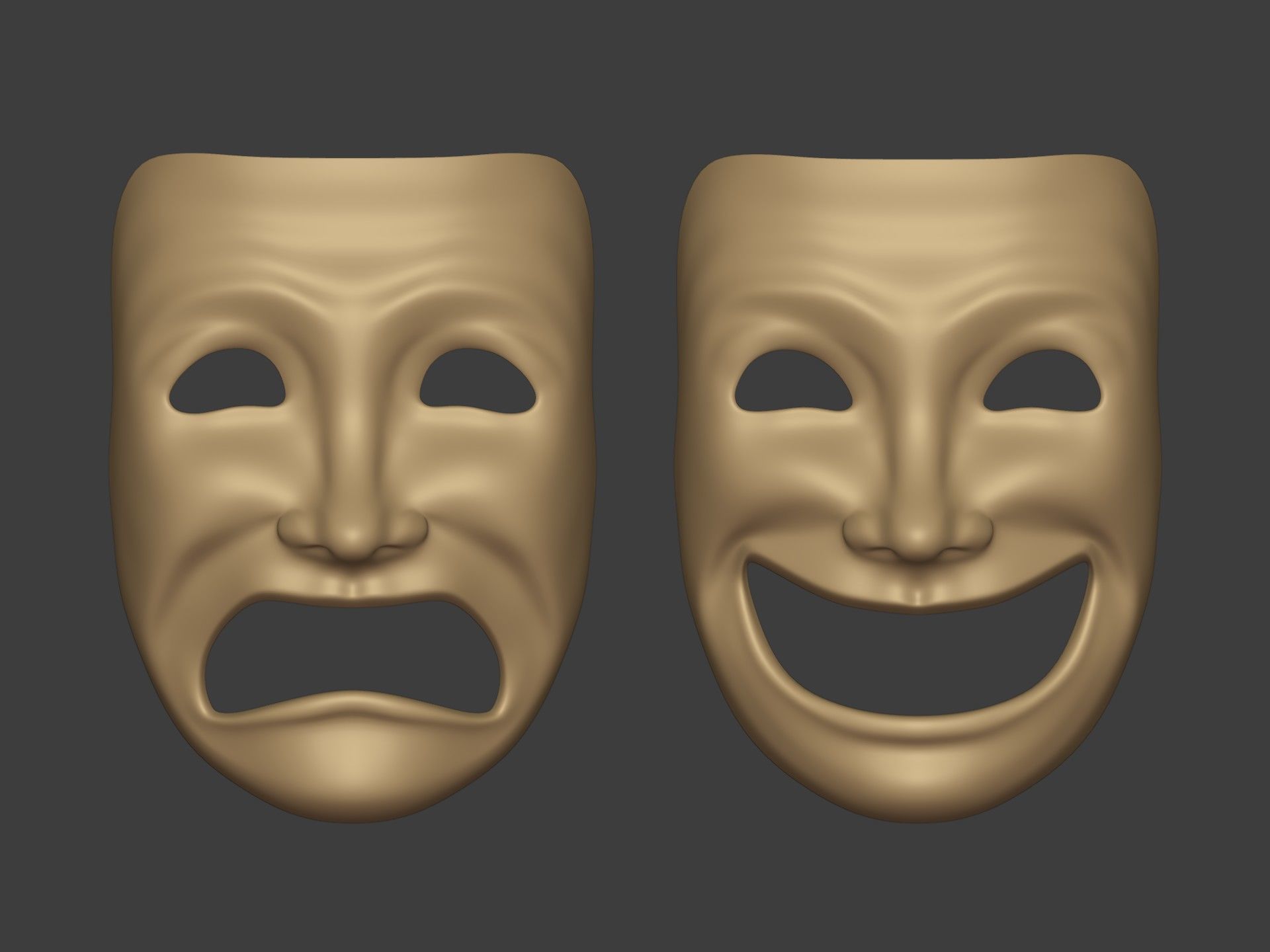 Theater Mask - Happy Sad Double Face Low-poly 3D model_5