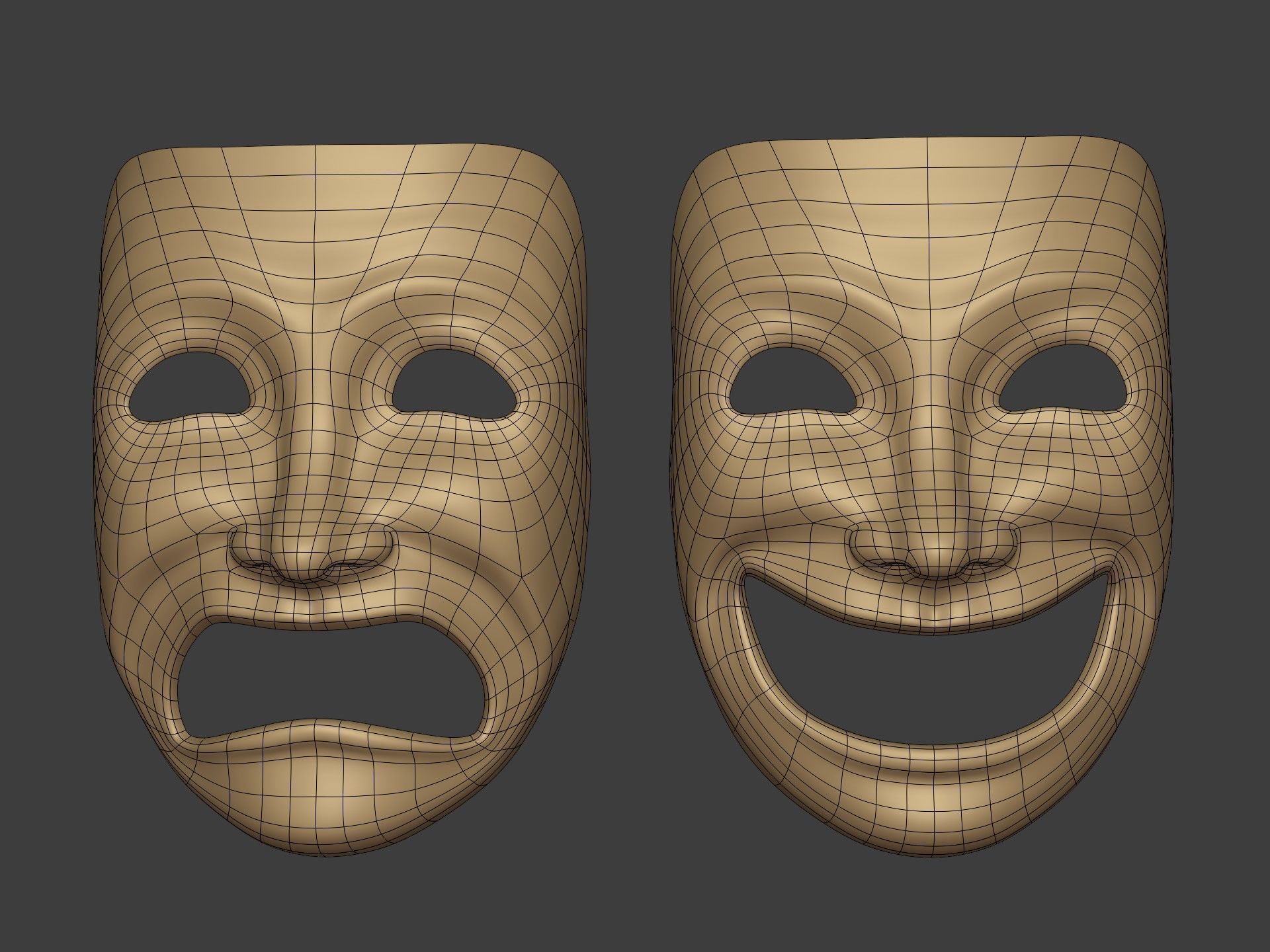 Theater Mask - Happy Sad Double Face Low-poly 3D model_4