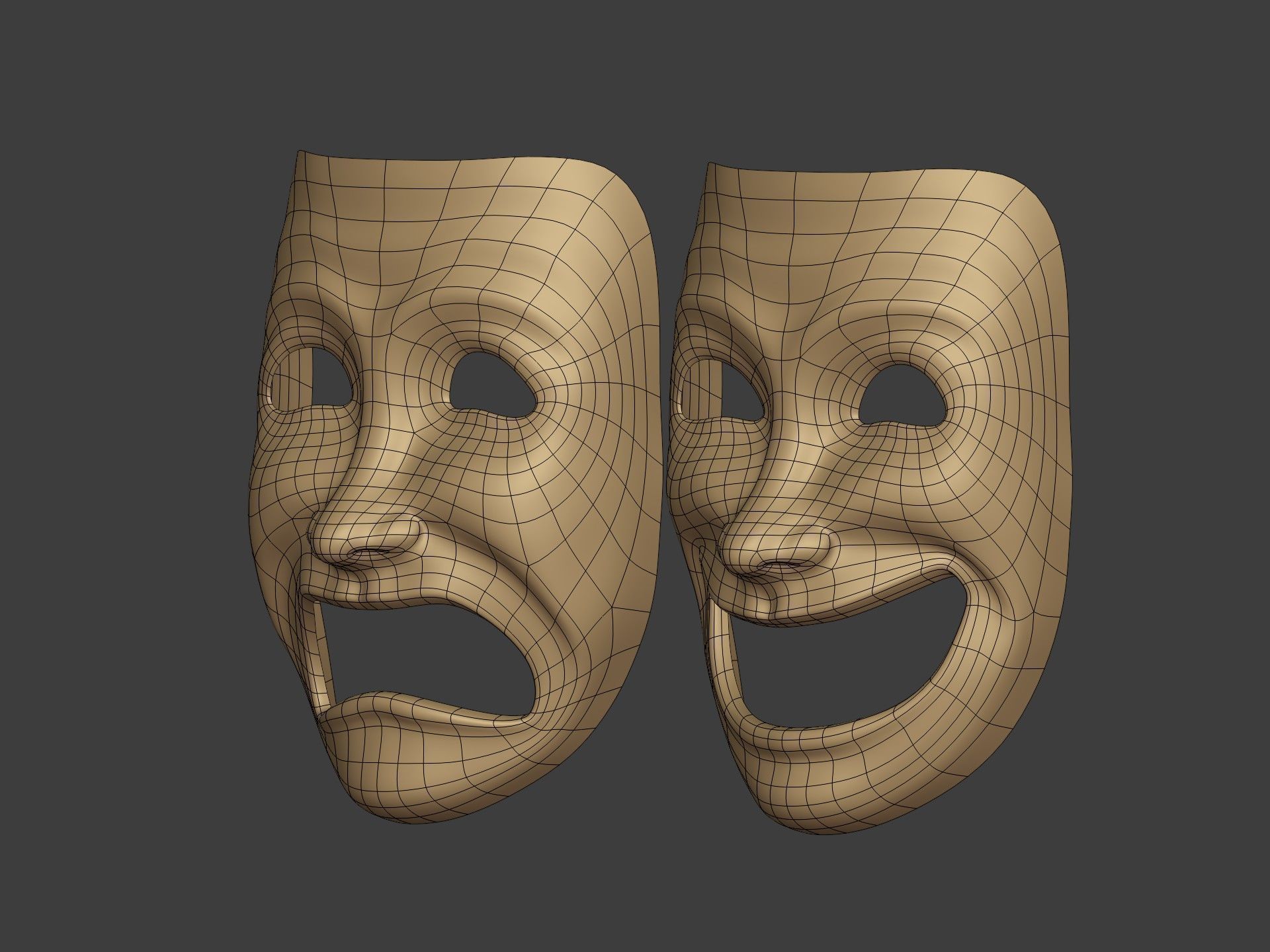 Theater Mask - Happy Sad Double Face Low-poly 3D model_8