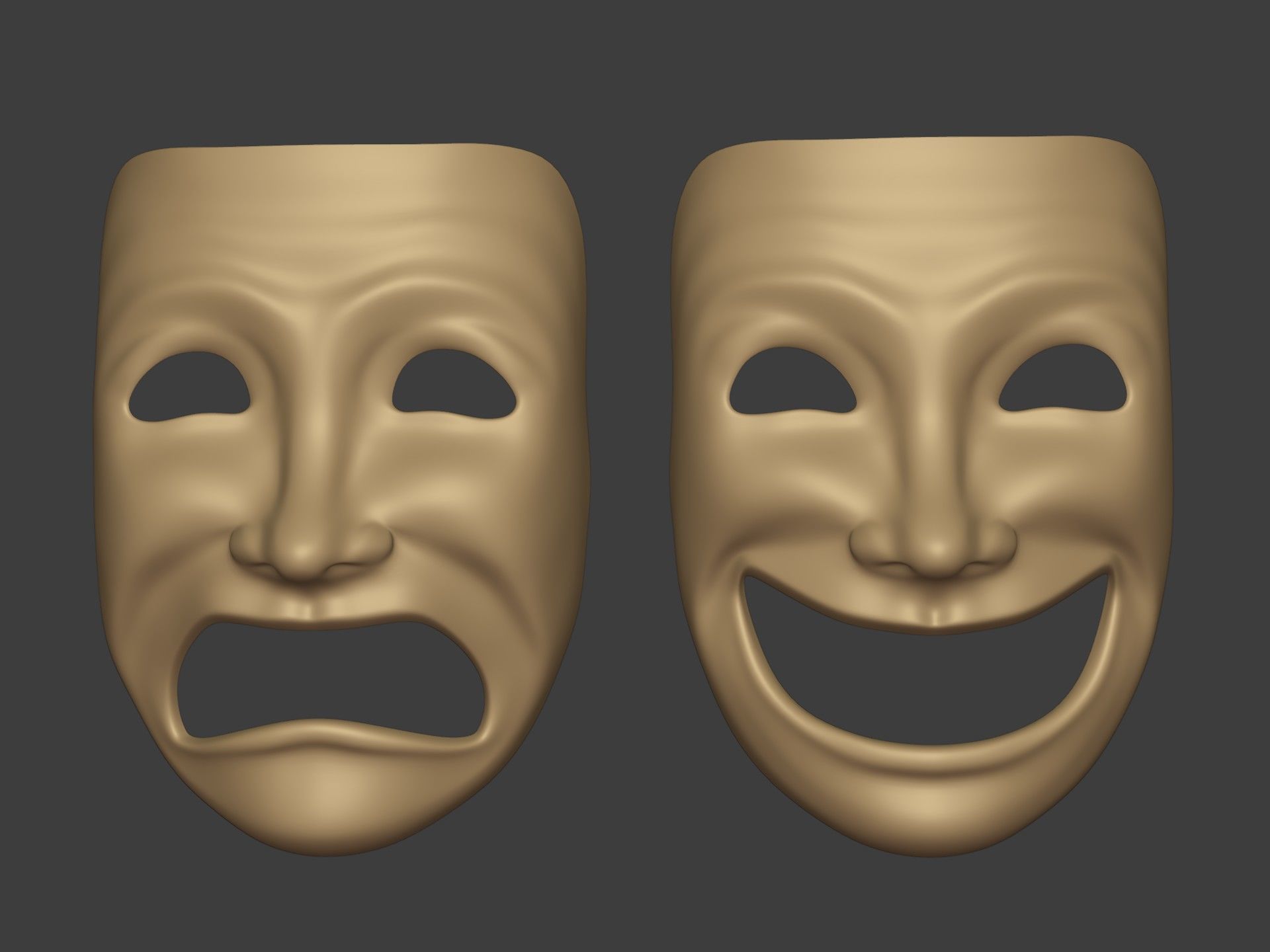 Theater Mask - Happy Sad Double Face Low-poly 3D model_1