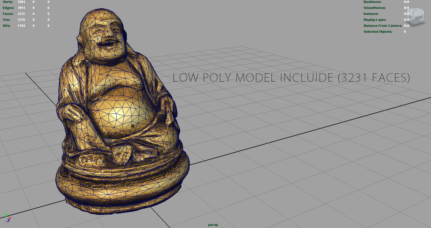 GOLD HAPPY BUDDHA Low-poly 3D model_8