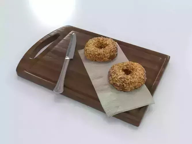 Donuts on Wood Board 3D model