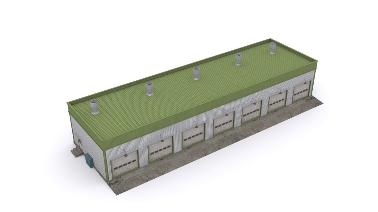 Garage industrial building Low-poly 3D model_7