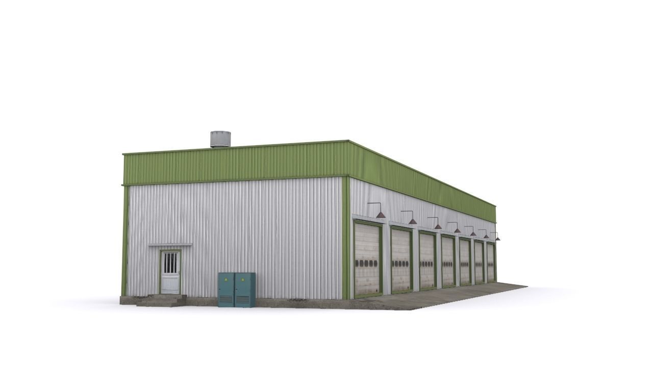 Garage industrial building Low-poly 3D model_1