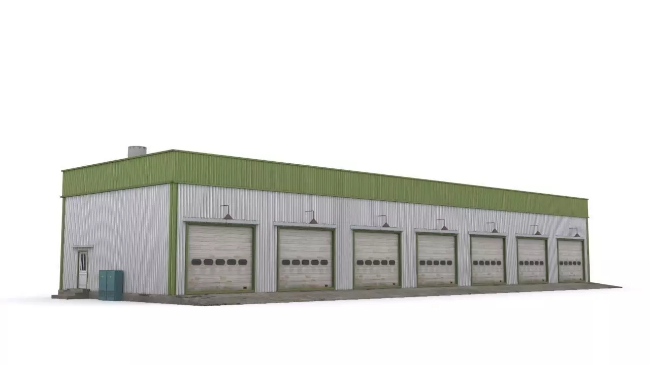 Garage industrial building Low-poly 3D model_0