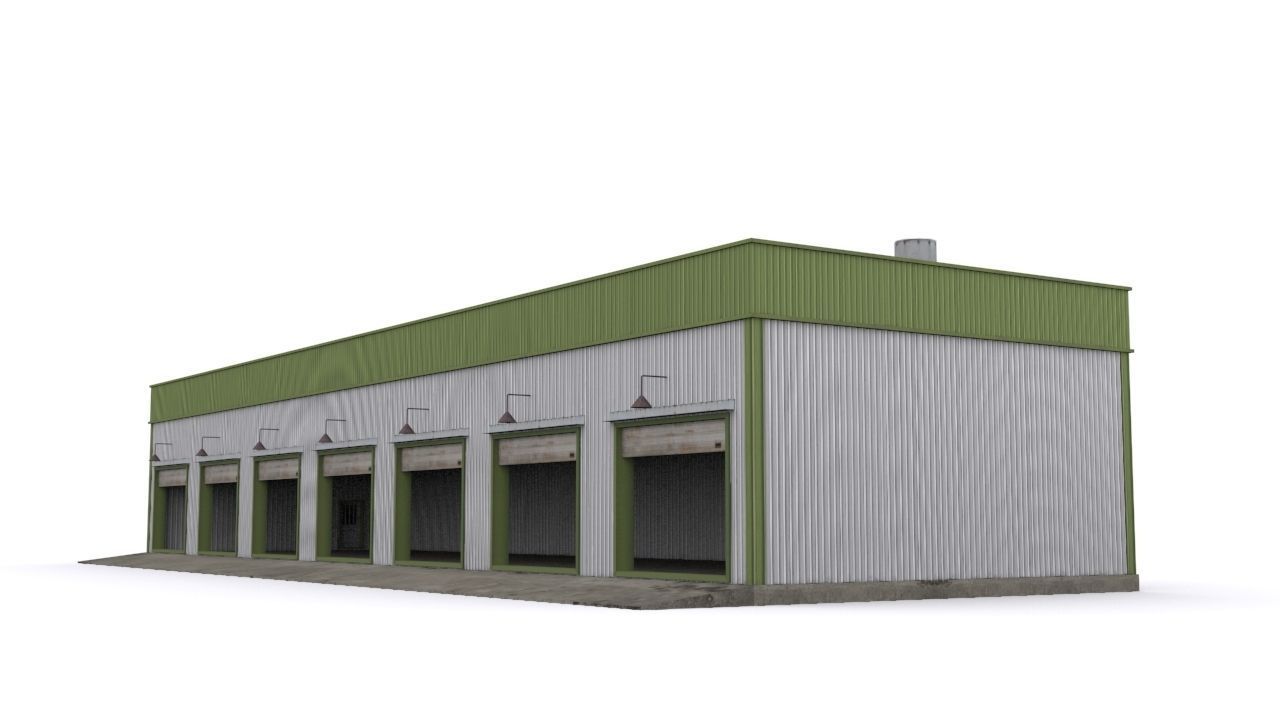 Garage industrial building Low-poly 3D model_5