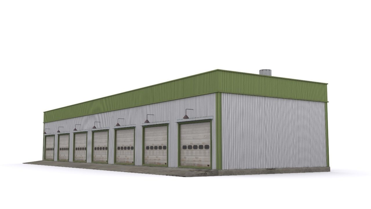 Garage industrial building Low-poly 3D model_4