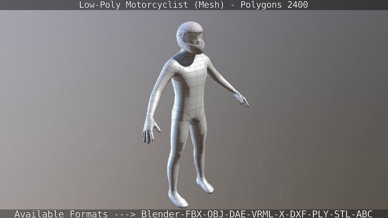 Lowpoly Motorcyclist - Mesh Low-poly 3D model_9