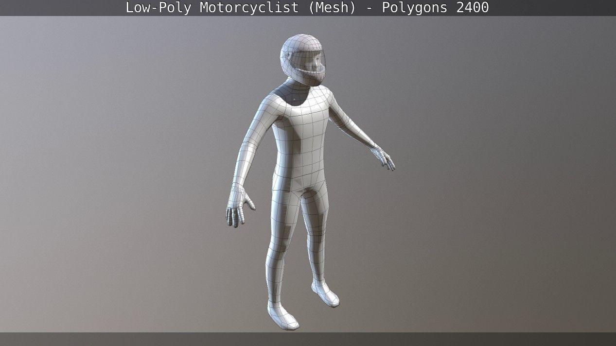 Lowpoly Motorcyclist - Mesh Low-poly 3D model_5