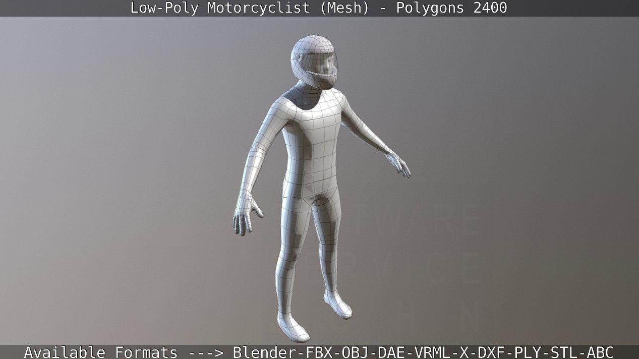 Lowpoly Motorcyclist - Mesh Low-poly 3D model_4