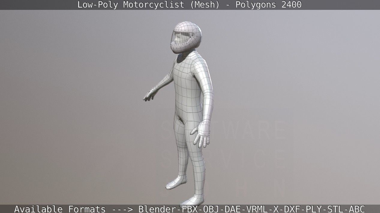 Lowpoly Motorcyclist - Mesh Low-poly 3D model_6