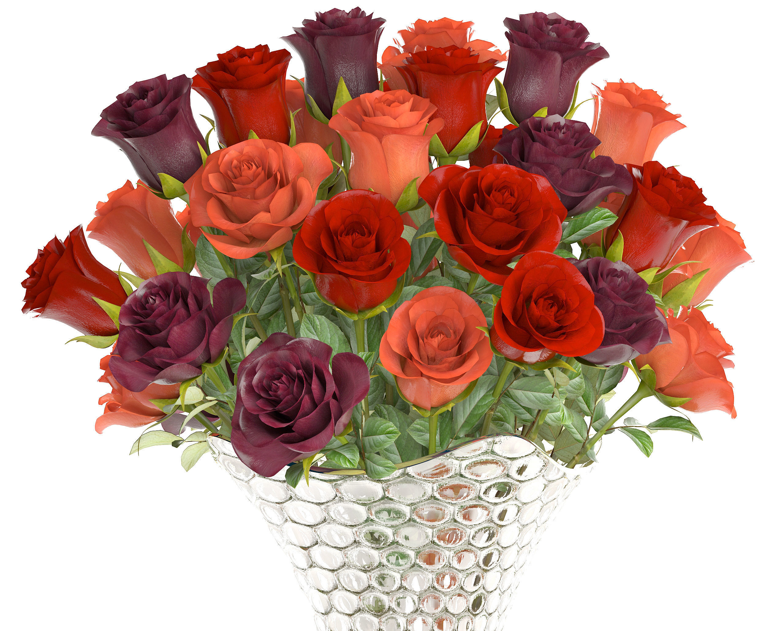Collection of roses in a vase 3D model_27