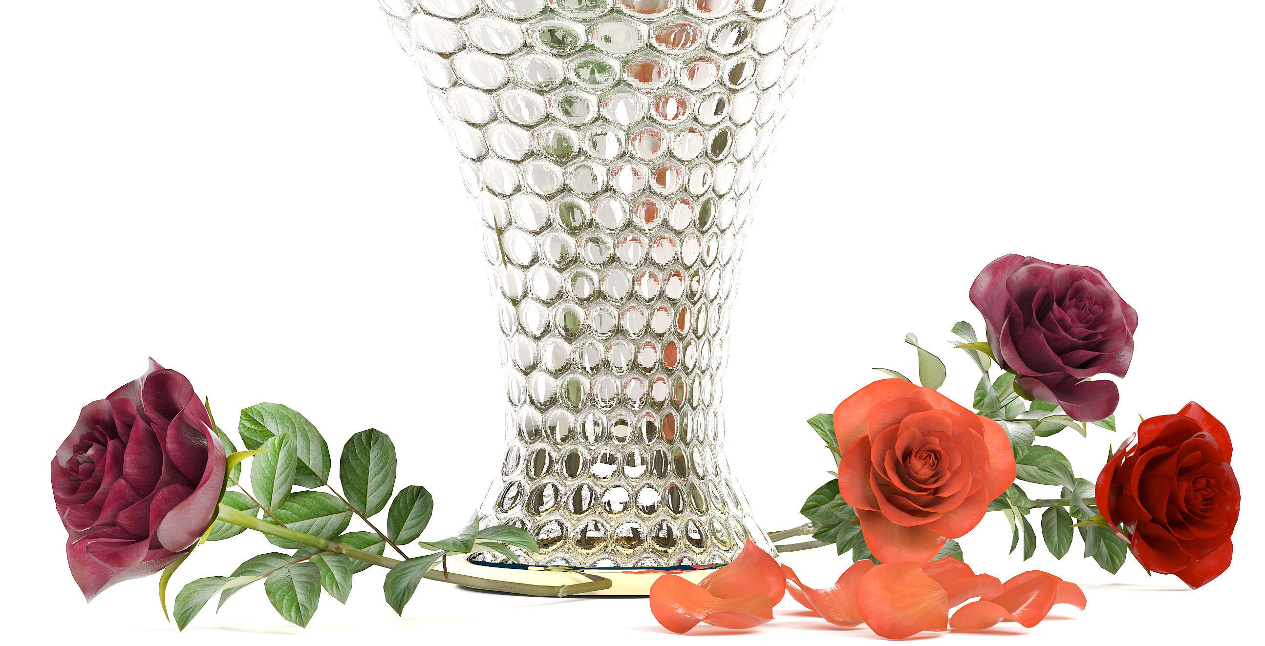 Collection of roses in a vase 3D model_26