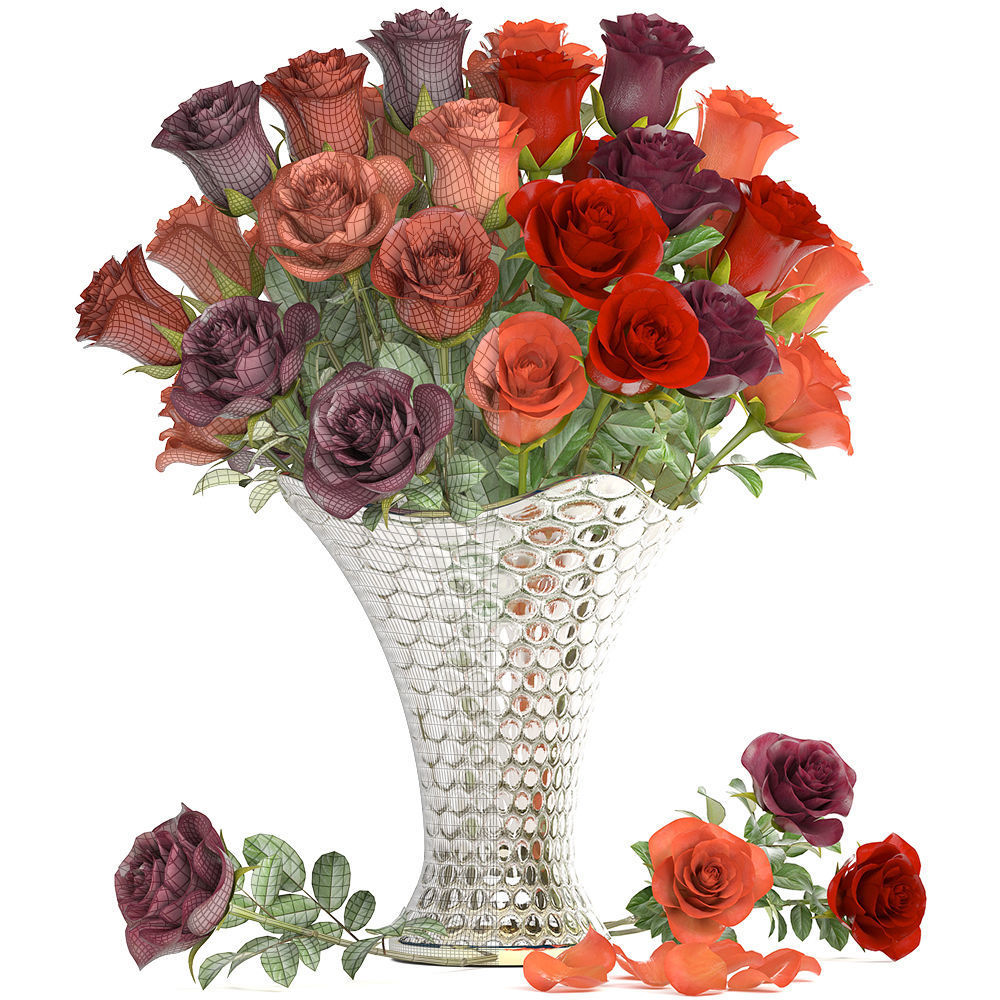 Collection of roses in a vase 3D model_28