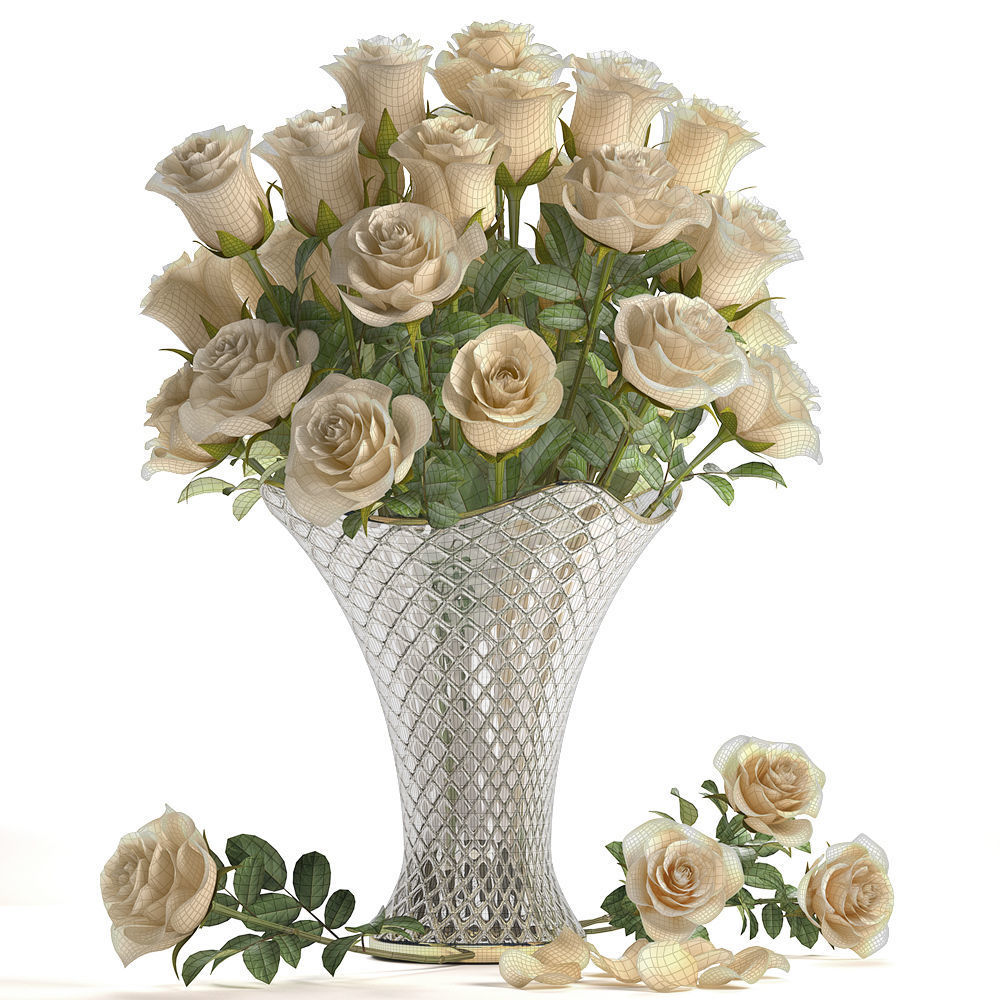 Collection of roses in a vase 3D model_12