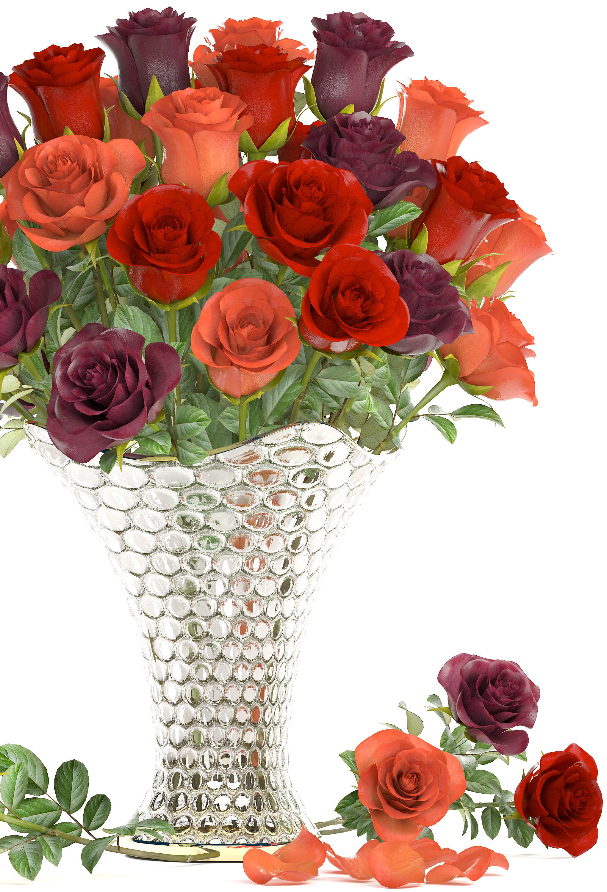 Collection of roses in a vase 3D model_31
