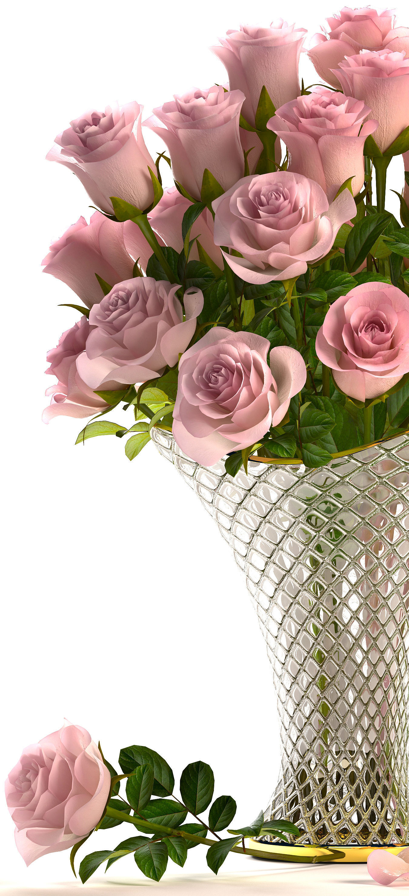 Collection of roses in a vase 3D model_6