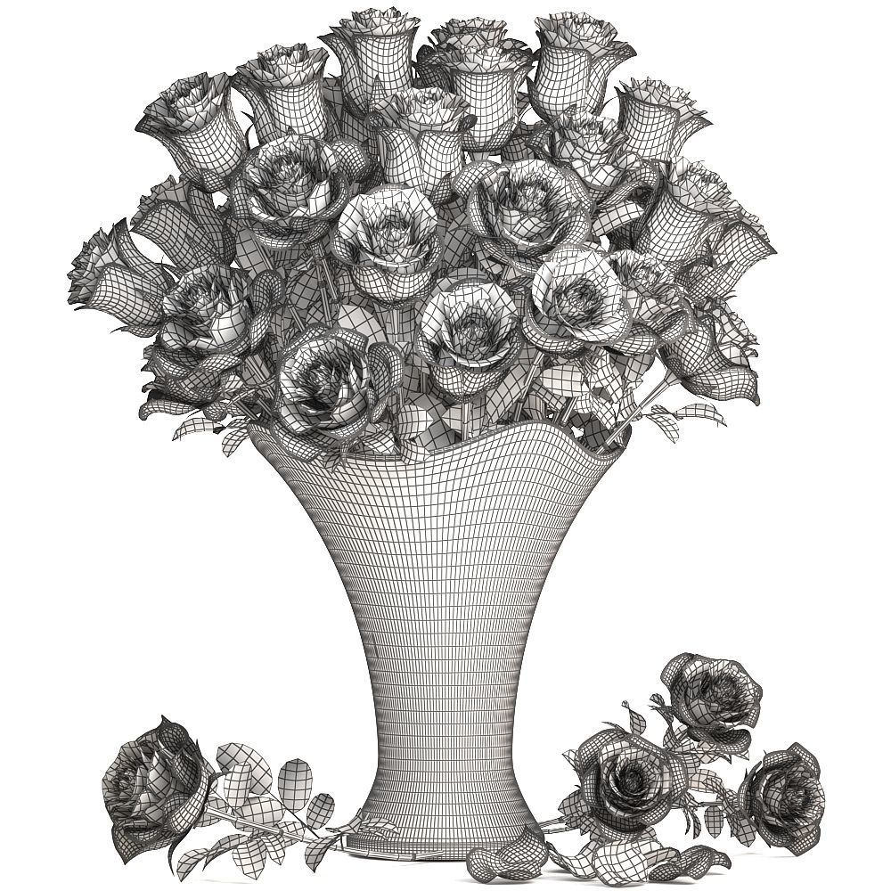 Collection of roses in a vase 3D model_23