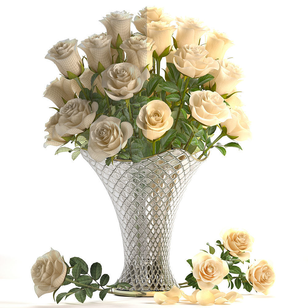 Collection of roses in a vase 3D model_11