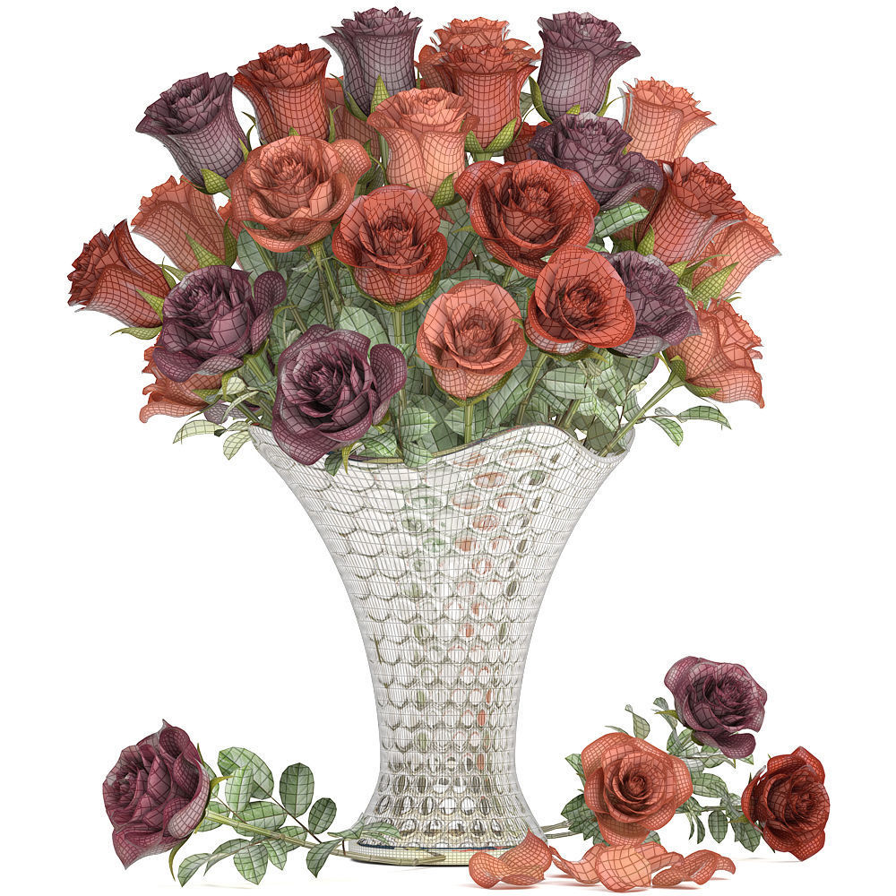 Collection of roses in a vase 3D model_29
