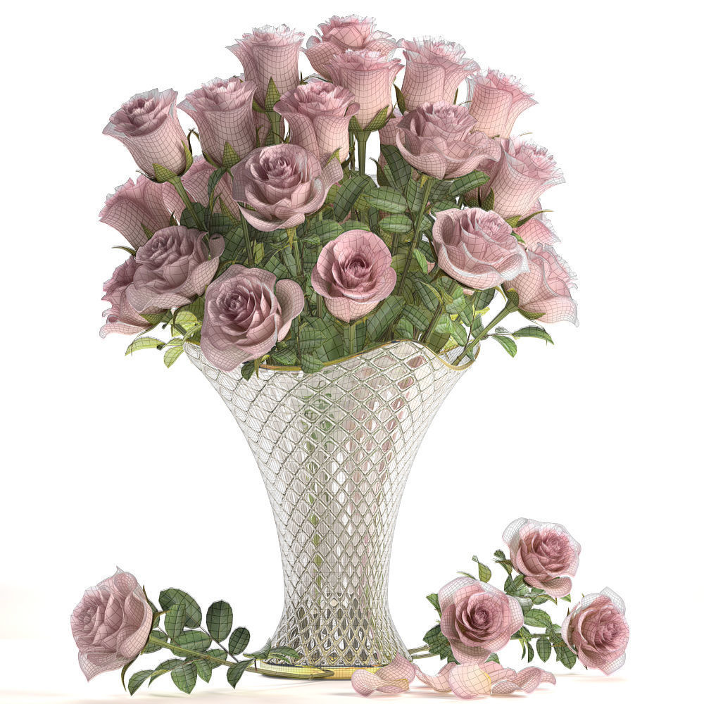 Collection of roses in a vase 3D model_7